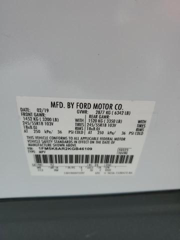 1FM5K8AR2KGB46109 - 2019 FORD EXPLORER POLICE INTERCEPTOR أبيض صورة 13