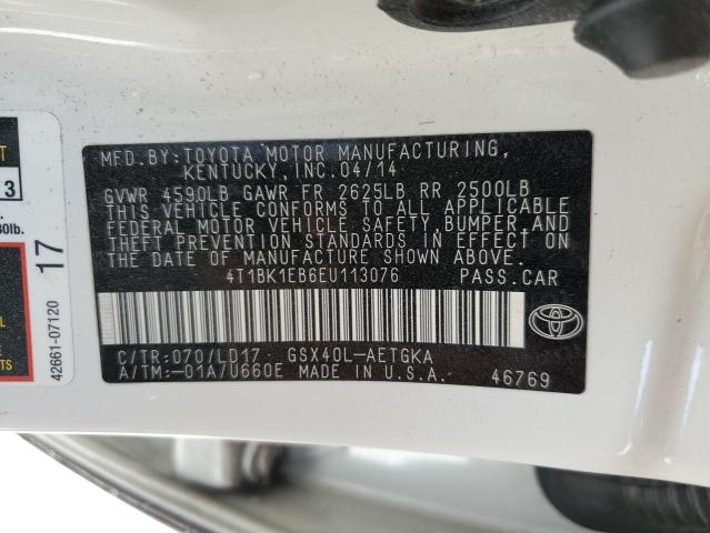 4T1BK1EB6EU113076 - 2014 TOYOTA AVALON BASE 白色 照片 12