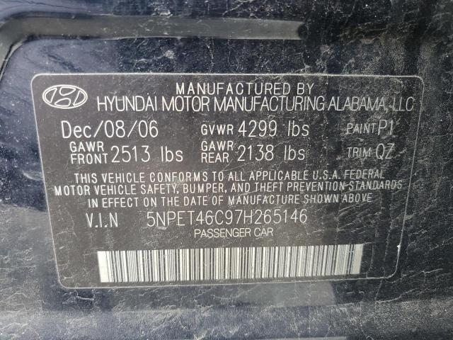 5NPET46C97H265146 - 2007 HYUNDAI SONATA GLS BLUE photo 13