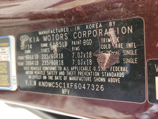 KNDMC5C1XF6047326 - 2015 KIA SEDONA EX BURGUNDY photo 12