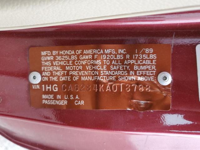 1HGCA6284KA018788 - 1989 HONDA ACCORD LXI RED photo 12