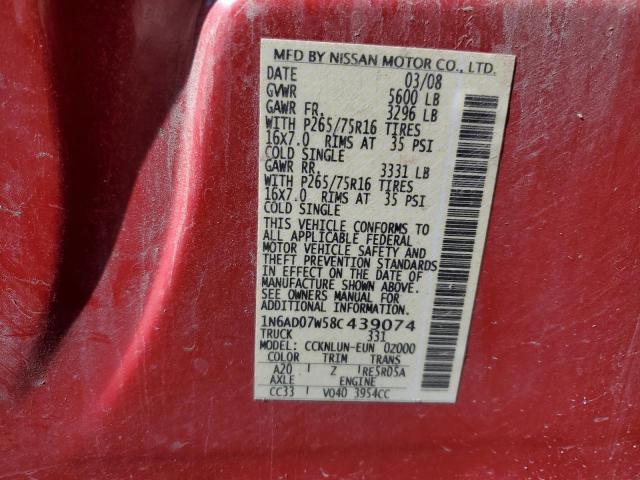 1N6AD07W58C439074 - 2008 NISSAN FRONTIER CREW CAB LE RED photo 12