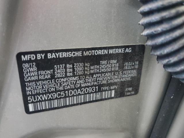 5UXWX9C51D0A20931 - 2013 BMW X3 XDRIVE28I SILVER photo 13