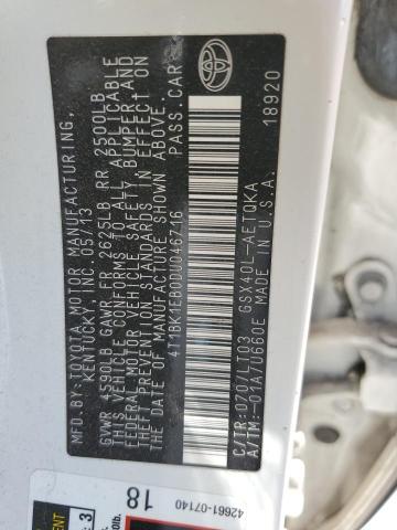 4T1BK1EB0DU046716 - 2013 TOYOTA AVALON BASE 白色 照片 13