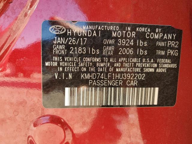 KMHD74LF1HU392202 - 2017 HYUNDAI ELANTRA SE RED photo 12