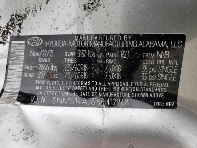 5NMS14AJ8NH412968 - 2022 HYUNDAI SANTA FE SE SILVER photo 14