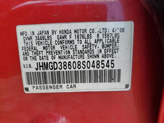 JHMGD38608S048545 - 2008 HONDA FIT SPORT RED photo 12