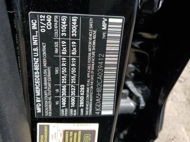 4JGDA5HB2CA039412 - 2012 MERCEDES-BENZ ML 350 4MATIC BLACK photo 13