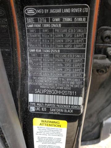 SALVP2BG0HH207811 - 2017 LAND ROVER RANGE ROVE SE BLACK photo 13