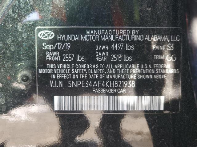 5NPE34AF4KH821938 - 2019 HYUNDAI SONATA LIMITED BLACK photo 12