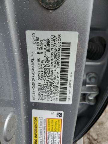 1HGCV1F14LA135101 - 2020 HONDA ACCORD LX GRAY photo 12