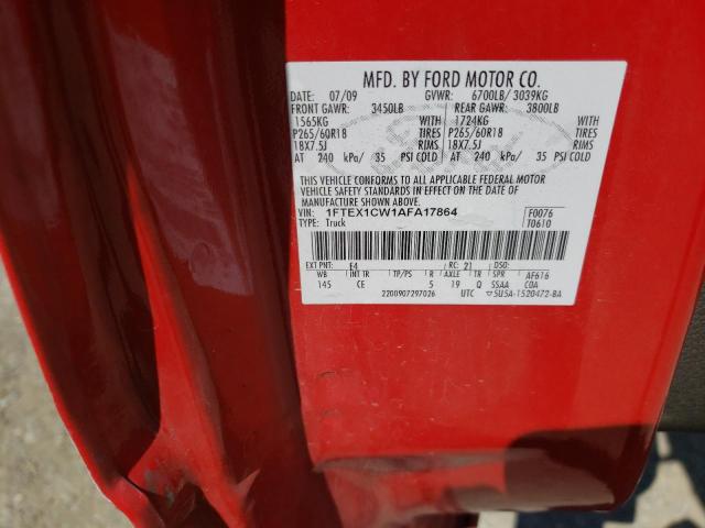 1FTEX1CW1AFA17864 - 2010 FORD F150 SUPER CAB RED photo 12