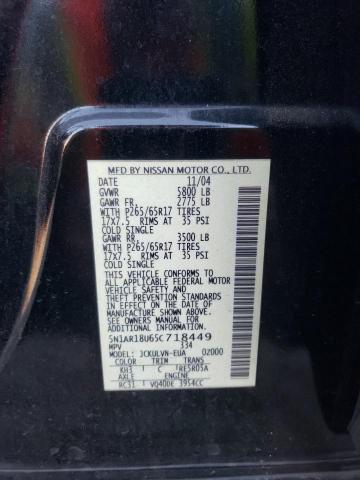 5N1AR18U65C718449 - 2005 NISSAN PATHFINDER LE შავი ფოტო 13