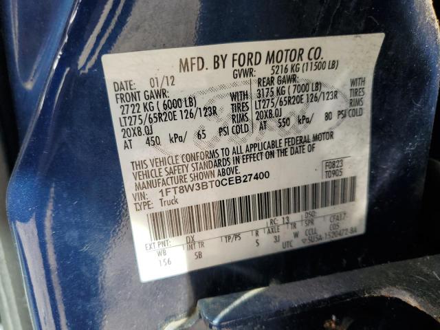 1FT8W3BT0CEB27400 - 2012 FORD F350 SUPER DUTY BLUE photo 13