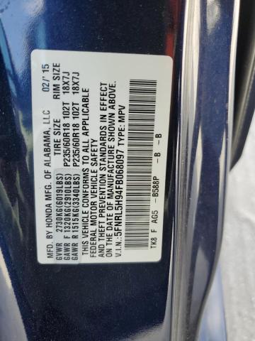 5FNRL5H94FB068097 - 2015 HONDA ODYSSEY TOURING BLUE photo 14