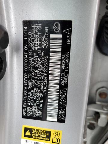 JTHKD5BH1F2225746 - 2015 LEXUS CT 200 SILVER photo 12