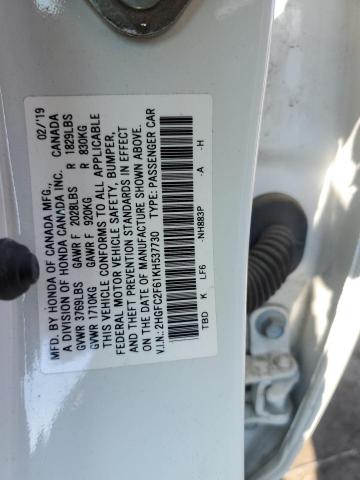 2HGFC2F61KH537730 - 2019 HONDA CIVIC LX WHITE photo 12