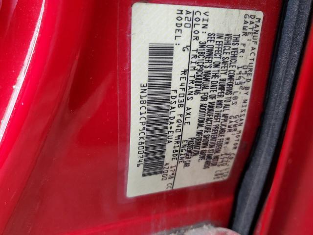 3N1BC1CP9CK800746 - 2012 NISSAN VERSA S RED photo 12