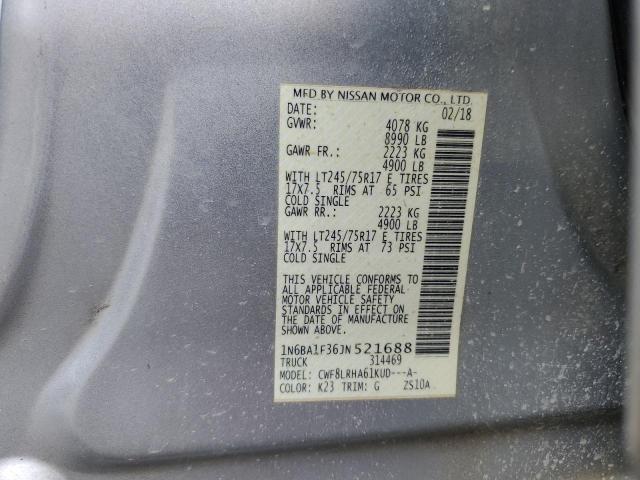 1N6BA1F36JN521688 - 2018 NISSAN TITAN XD S SILVER photo 12