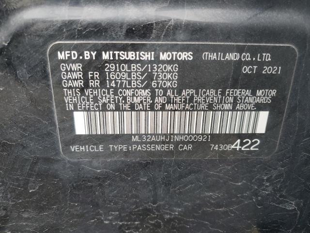 ML32AUHJ1NH000921 - 2022 MITSUBISHI MIRAGE ES BLACK photo 12