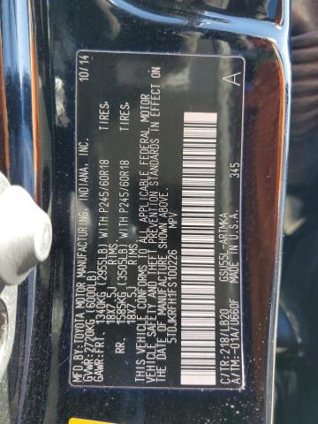 5TDJKRFH1FS100226 - 2015 TOYOTA HIGHLANDER XLE BLACK photo 12