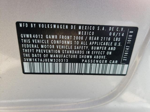 3VW1K7AJ8EM320313 - 2014 VOLKSWAGEN JETTA BASE 银色 照片 12