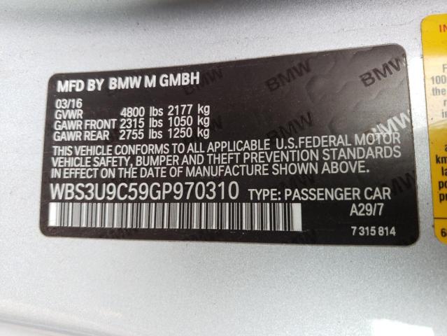 WBS3U9C59GP970310 - 2016 BMW M4 SILVER photo 12