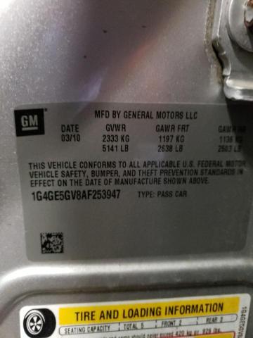 1G4GE5GV8AF253947 - 2010 BUICK LACROSSE CXS SILVER photo 12