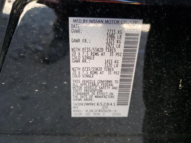 5N1DR2MM9KC652841 - 2019 NISSAN PATHFINDER S 黑色 照片 12