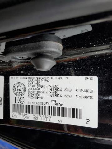 5TFMC5DB1NX012075 - 2022 TOYOTA TUNDRA CREWMAX PLATINUM BLACK photo 12