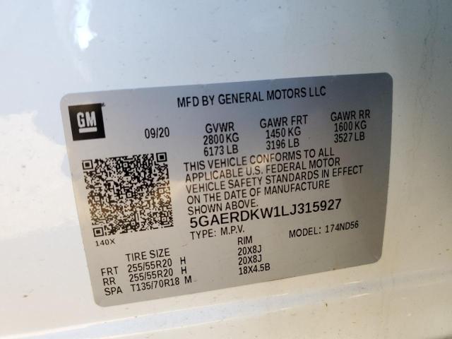 5GAERDKW1LJ315927 - 2020 BUICK ENCLAVE AVENIR WHITE photo 13