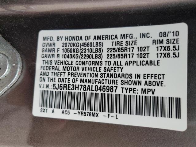 5J6RE3H78AL046987 - 2010 HONDA CR-V EXL GRAY photo 13