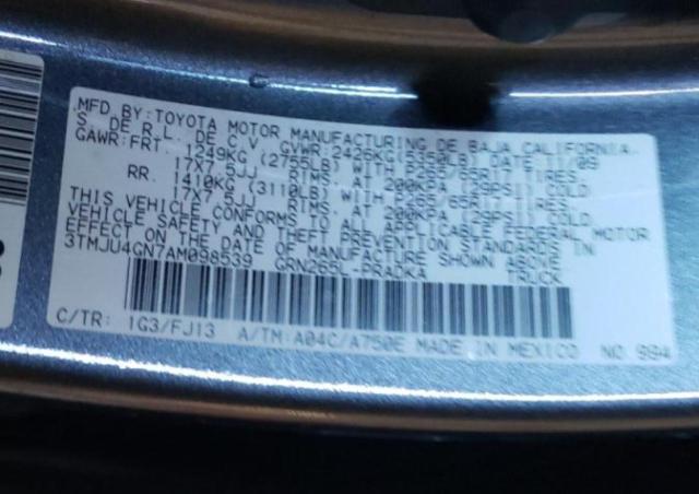 3TMJU4GN7AM098539 - 2010 TOYOTA TACOMA DOUBLE CAB PRERUNNER CHARCOAL photo 13