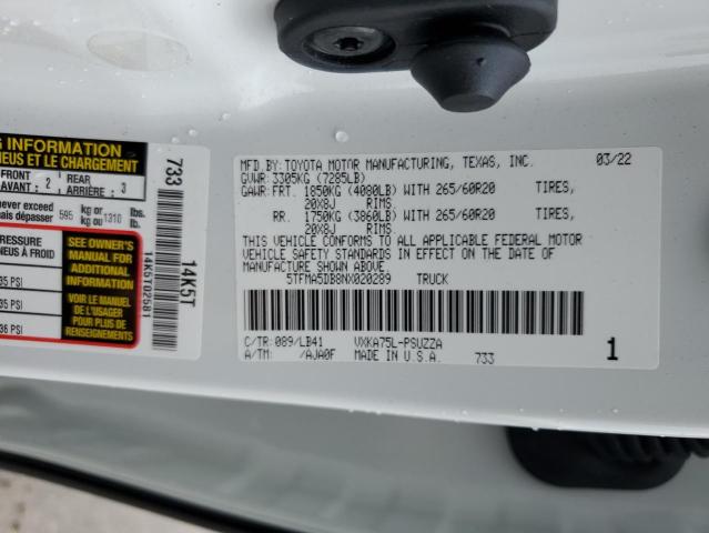 5TFMA5DB8NX020289 - 2022 TOYOTA TUNDRA CREWMAX PLATINUM Ağ foto 12