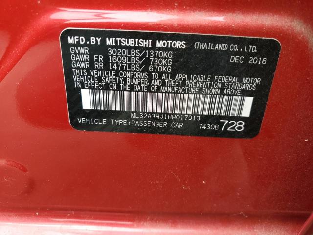 ML32A3HJ1HH017913 - 2017 MITSUBISHI MIRAGE ES RED photo 12