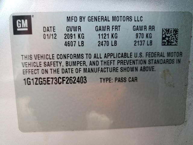 1G1ZG5E73CF262403 - 2012 CHEVROLET MALIBU LTZ ვერცხლისფერი ფოტო 12