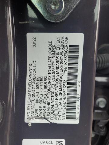 19XFL1H75NE012832 - 2022 HONDA CIVIC EXL ნაცრისფერი ფოტო 12