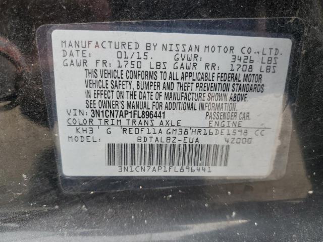 3N1CN7AP1FL896441 - 2015 NISSAN VERSA S BLACK photo 13