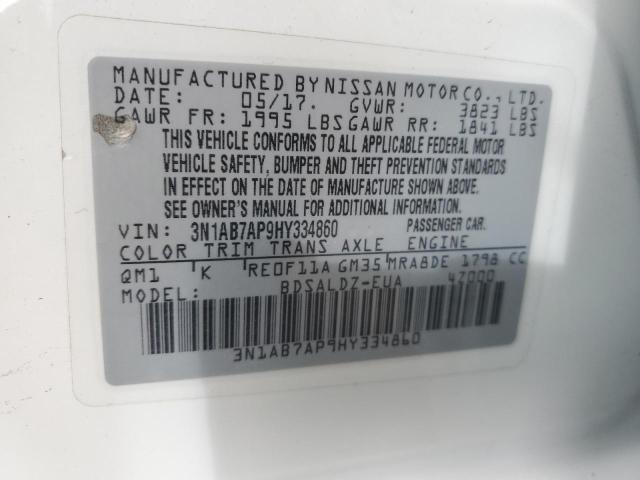 3N1AB7AP9HY334860 - 2017 NISSAN SENTRA S WHITE photo 12