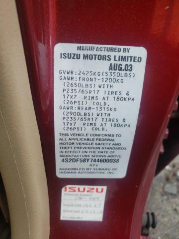 4S2DF58Y744600038 - 2004 ISUZU AXIOM XS Bordo foto 13