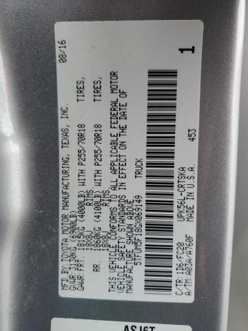 5TFUM5F18GX069149 - 2016 TOYOTA TUNDRA DOUBLE CAB SR/SR5 SILVER photo 12