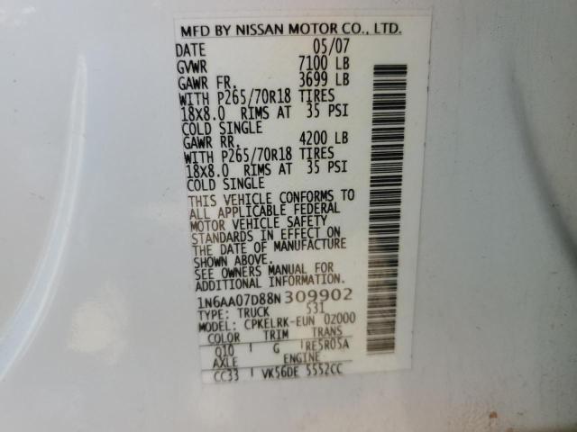 1N6AA07D88N309902 - 2008 NISSAN TITAN XE WHITE photo 12