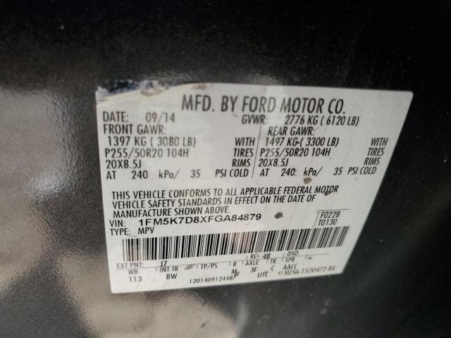 1FM5K7D8XFGA84879 - 2015 FORD EXPLORER XLT GRAY photo 13