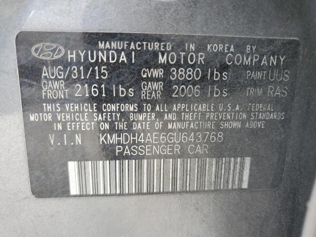 KMHDH4AE6GU643768 - 2016 HYUNDAI ELANTRA SE CHARCOAL photo 13