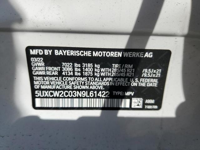 5UXCW2C03N9L61422 - 2022 BMW X7 XDRIVE40I WHITE photo 13