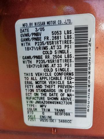 JN8AZ08W45W427306 - 2005 NISSAN MURANO SL ORANGE photo 12