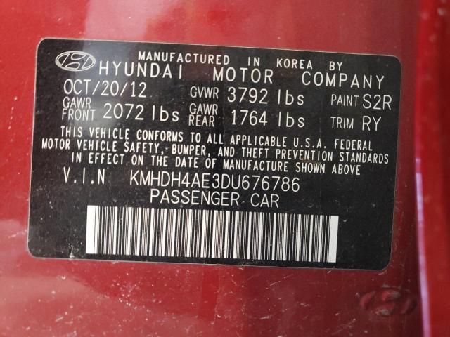 KMHDH4AE3DU676786 - 2013 HYUNDAI ELANTRA GLS RED photo 12