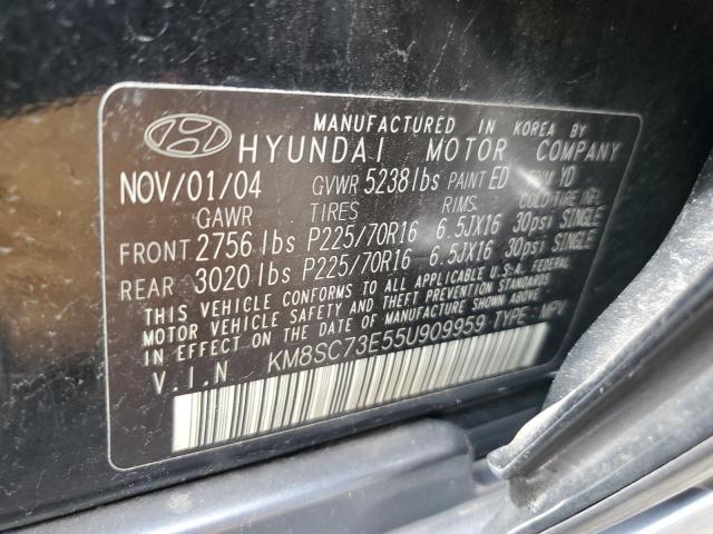 KM8SC73E55U909959 - 2005 HYUNDAI SANTA FE GLS BLACK photo 12