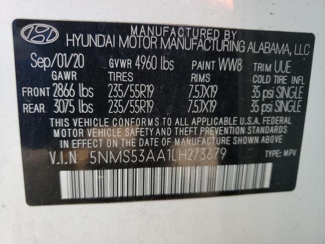 5NMS53AA1LH273679 - 2020 HYUNDAI SANTA FE LIMITED WHITE photo 13