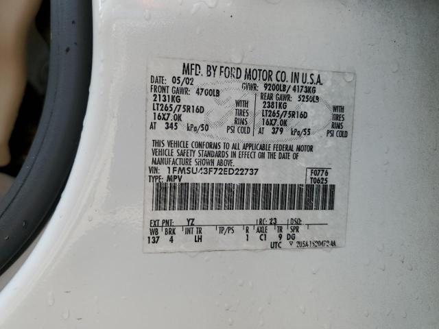 1FMSU43F72ED22737 - 2002 FORD EXCURSION LIMITED WHITE photo 12